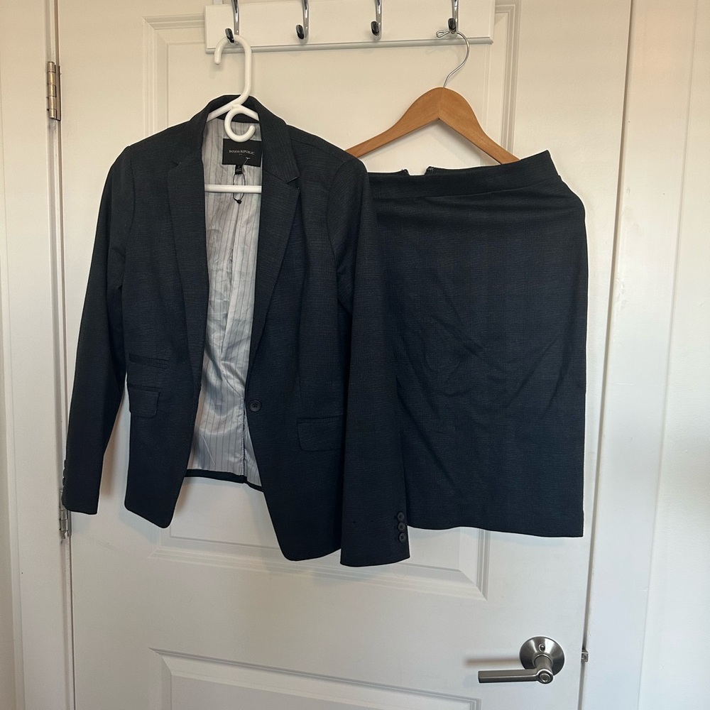 Banana Republic Black/Blue Plaid Blazer and Skirt Set
